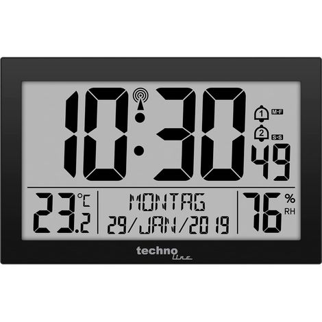 1 Horloge Murale Radio-pilotée, Affichage Température, Humidité Intérieure, 2 Alarmes, Salon Bureau