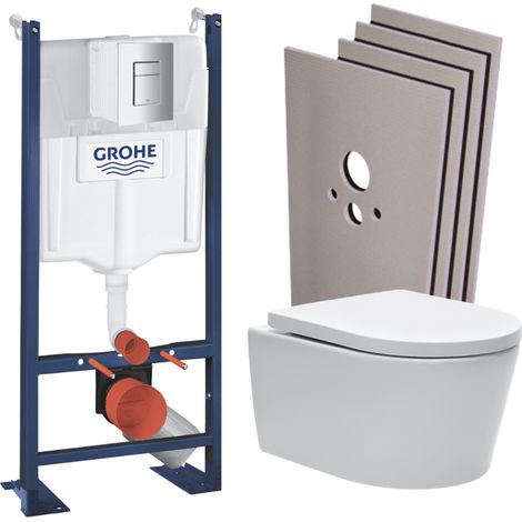 Grohe Pack WC bâti autoportant + WC Swiss Aqua Technologies sans bride + Plaque chrome + Set habillage (ProjectSATrimless-1-sabo) (1/5)