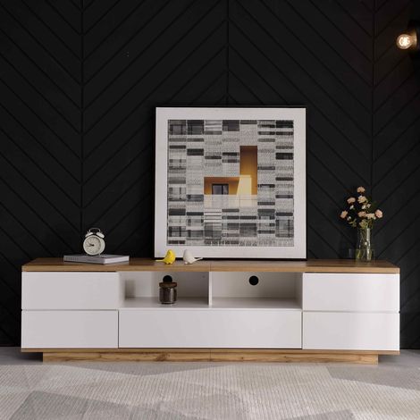 Meuble TV 180x38x46cm - Meuble télé moderne - finition bois - bicolore blanc (1/5)