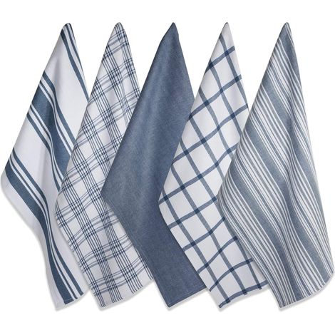 Gewebtes Küchenhandtuch-Set, sortiert, Baumwolle, Steinblau, 18x28
