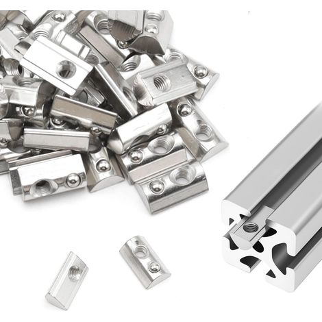 50 Pièces Écrous pour Rainures en T M6, Écrous avec Bille de Centrage en Acier au Carbone, Série 40 Écrou Profilé Aluminium, Largeur de Rainure 8 mm, pour Profilé Aluminium (1/5)
