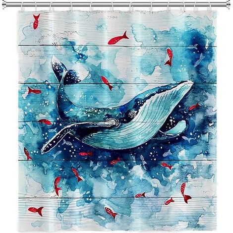 Rideaux de douche - baleine - rideau de douche - 120180 cm - Avec crochet en plastique - Pour salle de bain et toilettes - beau tissu imperméable au design coloré et lumineux - Polyester (1/4)