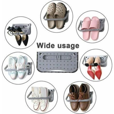 Support de Chaussure Mural Pliable, Range-Chaussures Rabattable Etagere Suspendue pour etagre de Rangement pour Chaussures - 4 pcs Gris (1/4)
