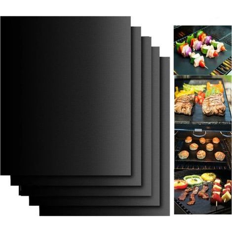 5 piezas alfombrillas para barbacoa, alfombrillas de cocción antiadherentes reutilizables para exteriores de 40x30 cm, accesorios para parrilla de PTFE (1/5)