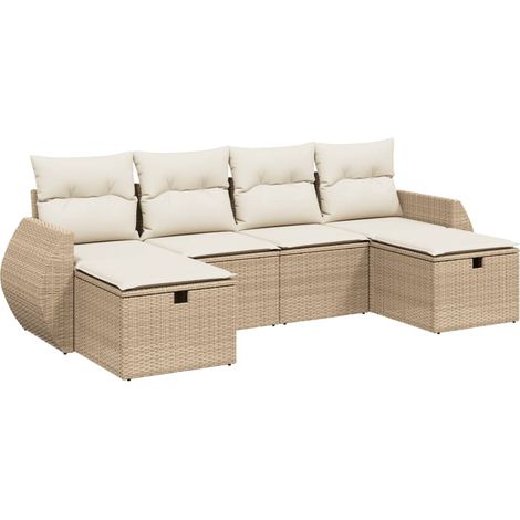 Set Divano da Giardino 6 pz con Cuscini Beige in Polyrattan vidaXL (1/4)