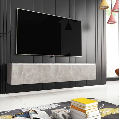 Meuble TV contemporain gris béton avec LED 2 portes MALORIE - 180 (1/4)