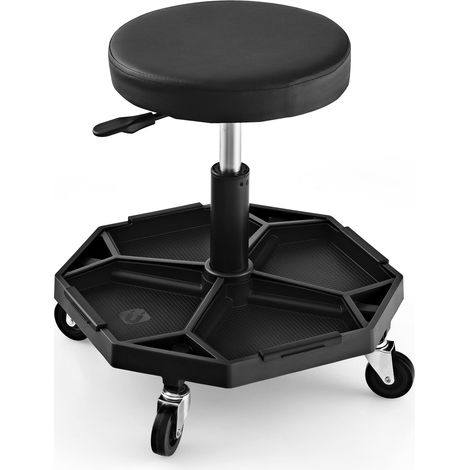 COSTWAY 150 KG Capacity Pneumatic Rolling Mechanic Stool w/Tool Tray-Black (1/5)