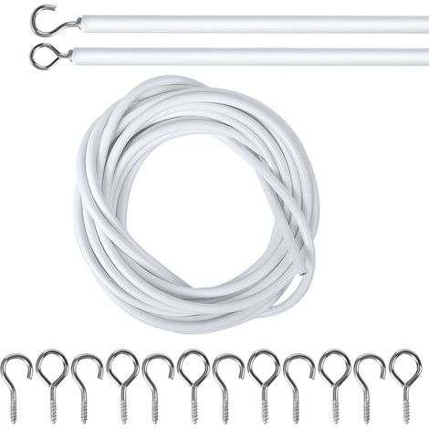 Cordon Tendeur - 5 M - Anneaux À Vis Et Crochets - PVC Renforcé Acier Galvanisé - Pour Rideaux Légers Et Décorations
