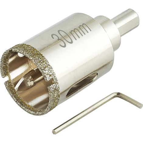 Scie cloche diamant de 30mm avec foret pilote, pointe pour carrelage de 30mm avec foret de guidage au centre pour verre, porcelaine, carrelage, céramique, marbre et granit (1/5)