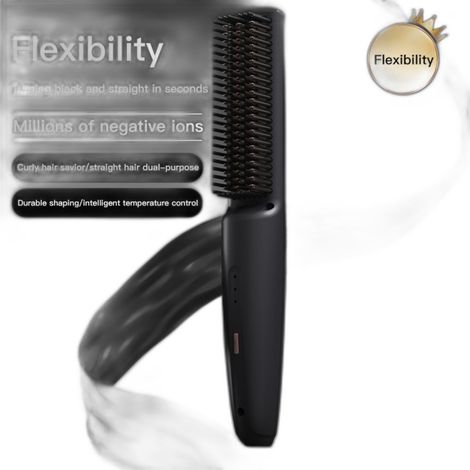 Brosse chauffante électrique 110-220 V avec 3 niveaux de chaleur pour cheveux abîmés, fins et épais, lisse et donne du volume, compacte 27,2 cm, noire (1/5)