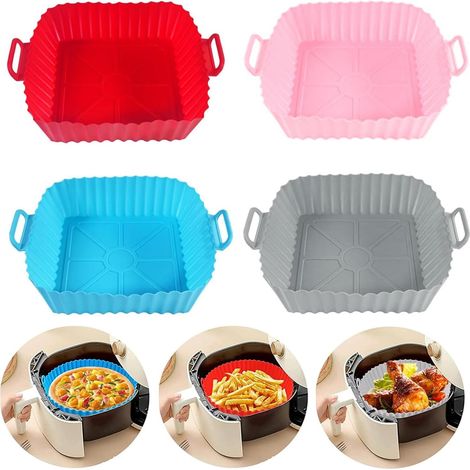 Lot de 4 moules en silicone pour friteuse à air chaud, Airfryer - 21 x 16 cm - s - Accessoires - Rouge + bleu + gris + rose (1/5)
