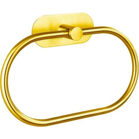QORVA-Anneau porte-serviettes autocollant doré pour salle de bain - Fixation murale - Acier inoxydable - Aucun perçage requis - Porte-serviettes rond moderne (1/5)