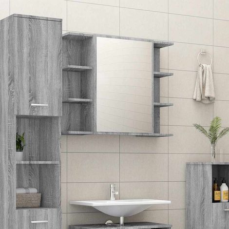 Armoire à miroir Armoire murale de salle de bain - Style Contemporain Sonoma gris 80x20,5x64cm Bois BV870949 - BonneVie (1/5)