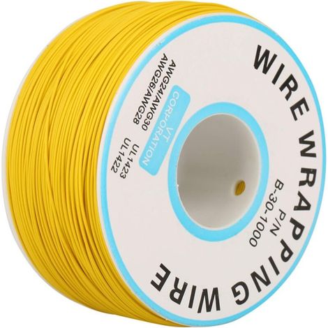 30Awg(0.5Mm) Fil Électrique, 1Rouleau 200M Noir/Blanc/Jaune/Bleu Fil de Liaison Ok Câble D'Emballage de Bijoux Cuivre Étamé Câble 1 Brin 30-Awg, pour Test Pcb Et Bricolage(Jaune) (1/5)