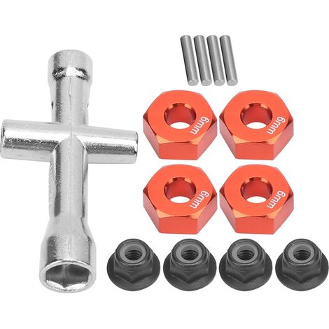 Adaptateur de moyeu hexagonal de roue de 12 mm, écrous de blocage à bride M4 de 6 mm d'épaisseur, jeu de clés cruciformes pour voiture RC 1/10 (rouge) (1/5)