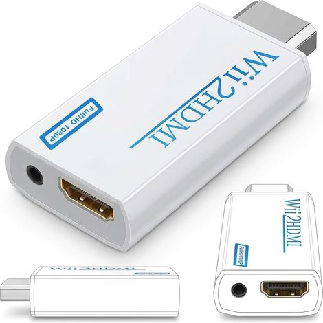 Wii to HDMI Adapter 1080P/720P HD, Wii HDMI Converter with 3.5mm Audio Output, Plug & Play without Driver, Compatible with All Wii Display Modes, TV Screen Projector (White) (1/5)