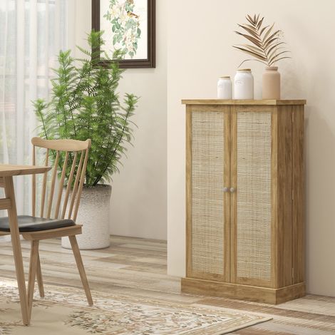 Mobile dispensa da cucina con 2 ante in rattan e 16 ripiani, armadio moderno con ripiani regolabili, 60x30x104 cm, colore naturale.