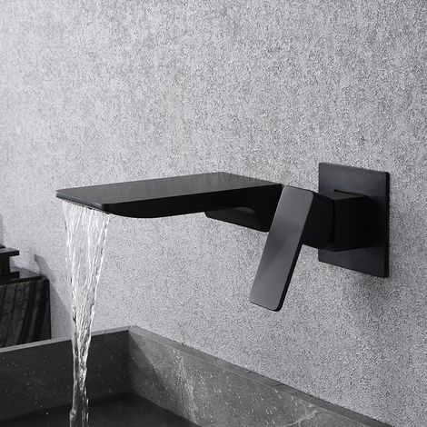 Grifo de lavabo empotrado tipo cascada, cuerpo de latón y cartucho cerámico, color negro (1/5)