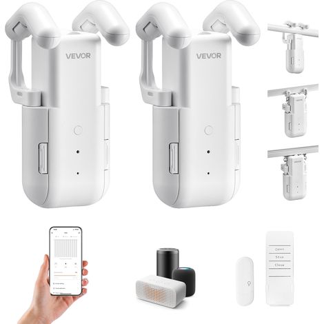 VEVOR Ouvre-rideau Electrique et Automatique Lot de 2PCs, Robot de Rideau Intelligent Controle par APP et Telecommande, Compatible avec Alexa et Google Home, pour Tringles Romaines, Rails U/I