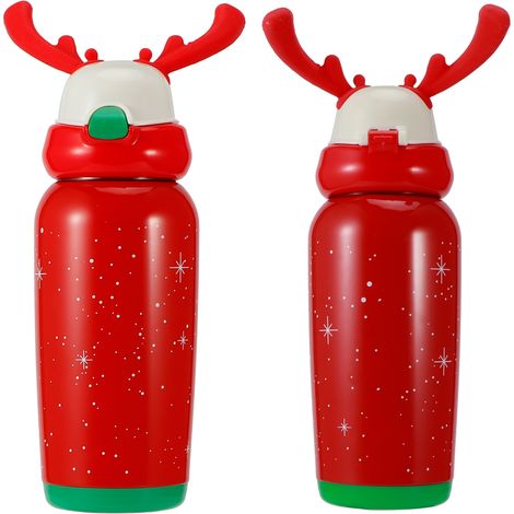 Tragbare, niedliche Edelstahl-Thermosflasche mit Strohhalm für Kinder, 500 ml, Rot (1/5)
