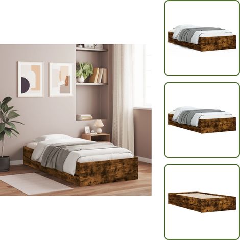 The Living Store Bettgestell mit Schubladen Räuchereiche 100x200cm Holzwerkstoff - Bettesrahmen - Holzbettfundament - Schrankbett - Doppelbett - Einzelbett (1/5)