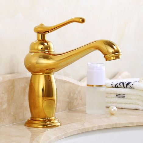Mitigeur Chrome Salle de Bain D'Évier à Levier Unique Court Robinet de Salle de Bains Mitigeur de Lavabo Monotrou Eau Chaude Et Froide Lavabo Retro (1/5)