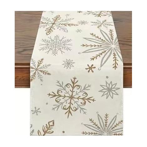 40 x 140 cm, Tischläufer mit Weihnachtsschneeflockenmuster, Winterliche Tischdekoration mit goldenen und silbernen Schneeflocken für die Weihnachtszeit
