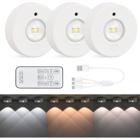 3PCS Lampe de Placard avec Telecommande, Rechargeable Spot Led Sans Fil, Éclairage de vitrine, RGB Dimmable Lampes Armoire Veilleuse pour Escalier Miroir Cuisine Vitrines Cabinet (1/5)