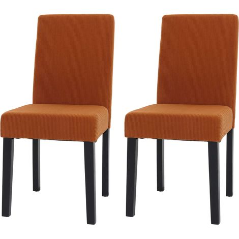 [NEUWERTIG] 2er-Set Esszimmerstuhl Littau, Stuhl Küchenstuhl Hochlehner, Stoff/Textil Cord Holz terrakotta, dunkle Beine