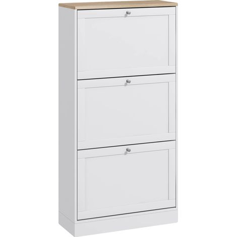 Rangement à chaussures, bois mélaminé, 60 x 23,5 x 115 cm, capacité de 18 paires de chaussures, 3 tiroirs pliants, taille maximale de chaussure 43 EU (1/5)