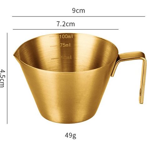 2 pezzi - tazza da caffè in acciaio inox - con graduazione - piccola lattiera - misurino per espresso - oro (1/4)