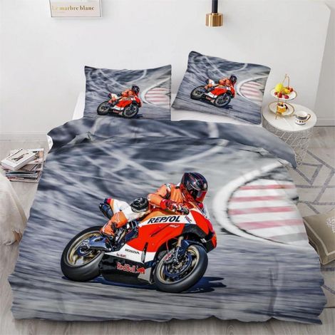 Parure de lit Motocross 135x200 cm 2 pièces 100% microfibre avec fermeture éclair