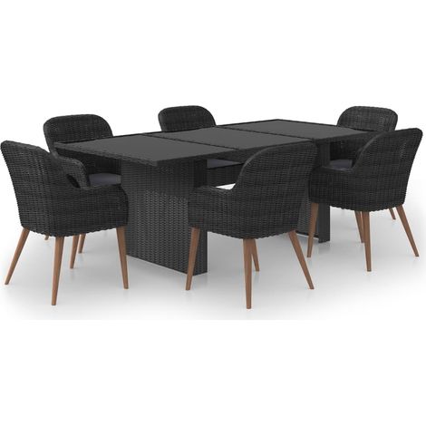 7-tlg. Garten-Essgruppe Poly Rattan Schwarz vidaXL