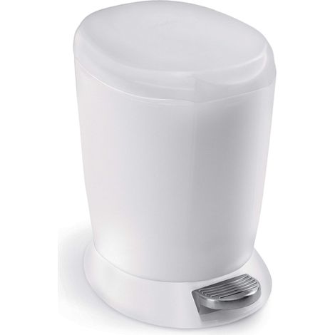 poubelle ronde à pédale, petite poubelle de salle de bain bureau chambre, plastique blanc, 6 litres (1/2)