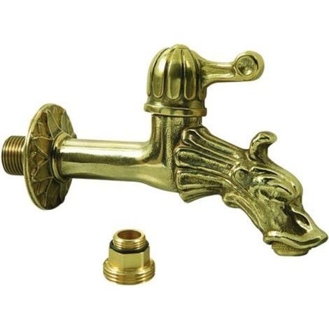 1 Springbrunnenhahn, Messing, Drachenkopf, 1/2-Zoll-Gewinde, Adapter inklusive, für den Garten (1/5)