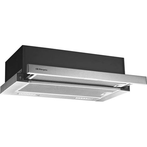 Campana telescópica frontal acabado inox Orbegozo 60 cm TL 06260 A IN, 2 niveles de potencia, 2 filtros aluminio desmontables, extracción 302 m3/h, clase enrgética D, 65 W (1/4)