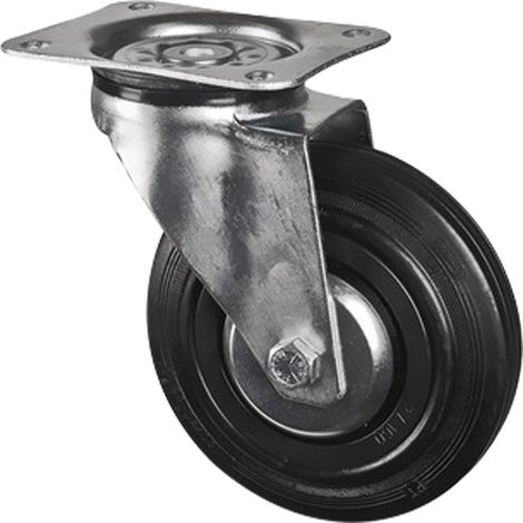 Roulette pivotante - Charge : 75 kg - Diamètre : 100 mm - Hauteur totale : 128 mm - Platine : 105 x 85 mm - TENTE (1/2)