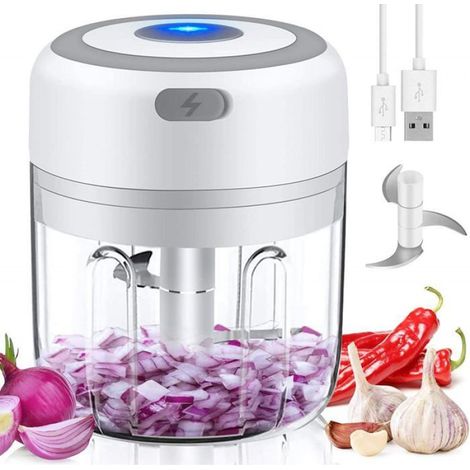 Hachoir Électrique - 3 Lames Acier Inoxydable - Pour Ail Oignon Légumes Viande Fruits - Usage Cuisine Bébé Voyage - 1 Pièce (1/4)