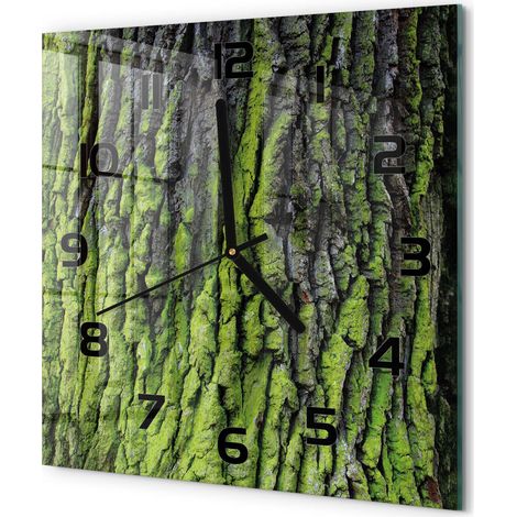 Horloge Murale Carrée Décoration Murale Verre Trempé Design Artistique Écorce d'arbre 30x30 cm (1/5)