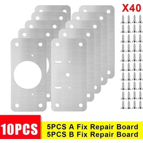 (10 pièces) Plaque de réparation pour charnières de porte en acier inoxydable, kit de fixation et outils de réparation inclus. (1/5)
