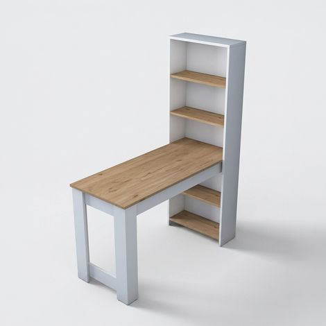 Ordan Holz-Schreibtisch mit platzsparendem Bücherregal (1/4)