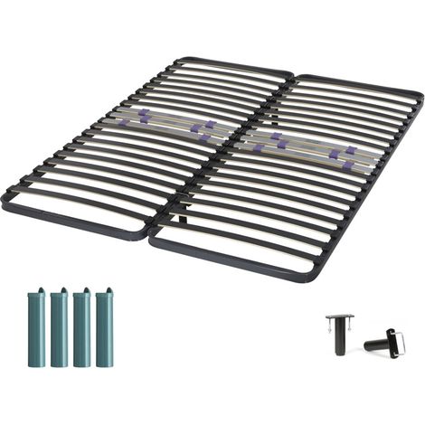 Sommier à lattes + pieds 2x80x200 C223 - 42 lattes bois - Fabrication française (1/3)