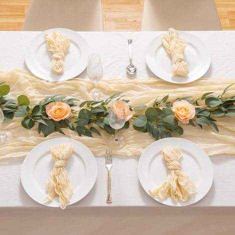 Mantel festivo plisado de poliéster blanco, camino de mesa decorativo, 90 x 400 cm, para ceremonias y celebraciones nupciales. (1/2)