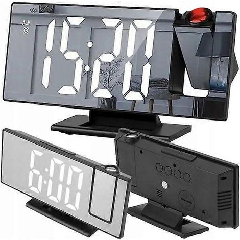 Réveil à projection LED, miroir incassable rétroéclairé par LED, horloge 12 heures, réveil électronique de bureau. (1/5)