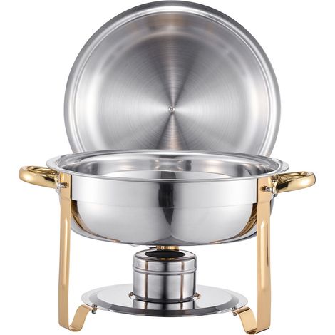 Chauffant Buffet 5 Qt Lot de 4, Chafing Dish Inox avec 4 Plats Complets, Couvercle, Bac à Eau, Support Pliant et Pinces, pour Mariages Réceptions Banquets, Doré (1/5)