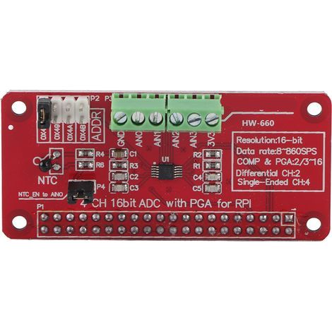 Aramox Module ADC 16 Bits, Convertisseur Analogique-numérique de Précision à 4 Canaux, Alimentation 3,3 V pour 2 B, Petite Taille, Faible Poids. (1/5)