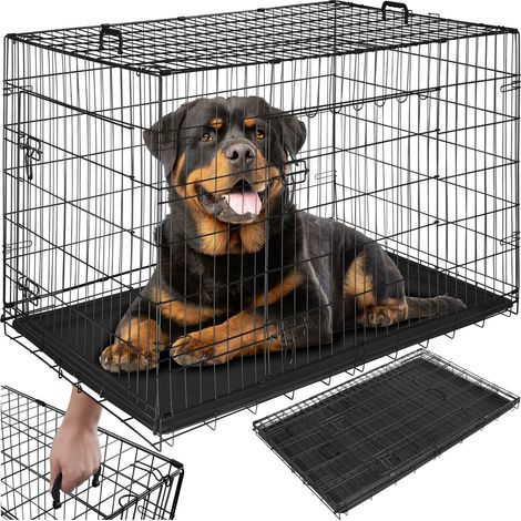 Caisse grillagée pour chien pliable avec 2 portes en acier noir