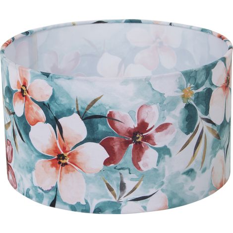 Abat-jour cylindrique en velours imprimé fleurs °35x20 cm, pour ampoule E-27
