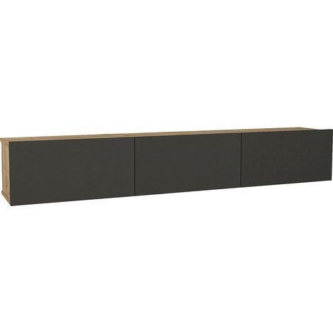Vente-Unique – Meuble TV suspendu 3 portes – Anthracite et naturel clair – Panneau de particule mélaminé – Longueur 180 cm, Hauteur 29.5 cm