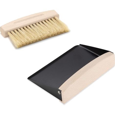 Balai de Table, Mini Pelle et Brosse, Set Pelle et Balai, Balai en Bois et Métal, pour la Maison, Le Bureau et la Cuisine, Noir